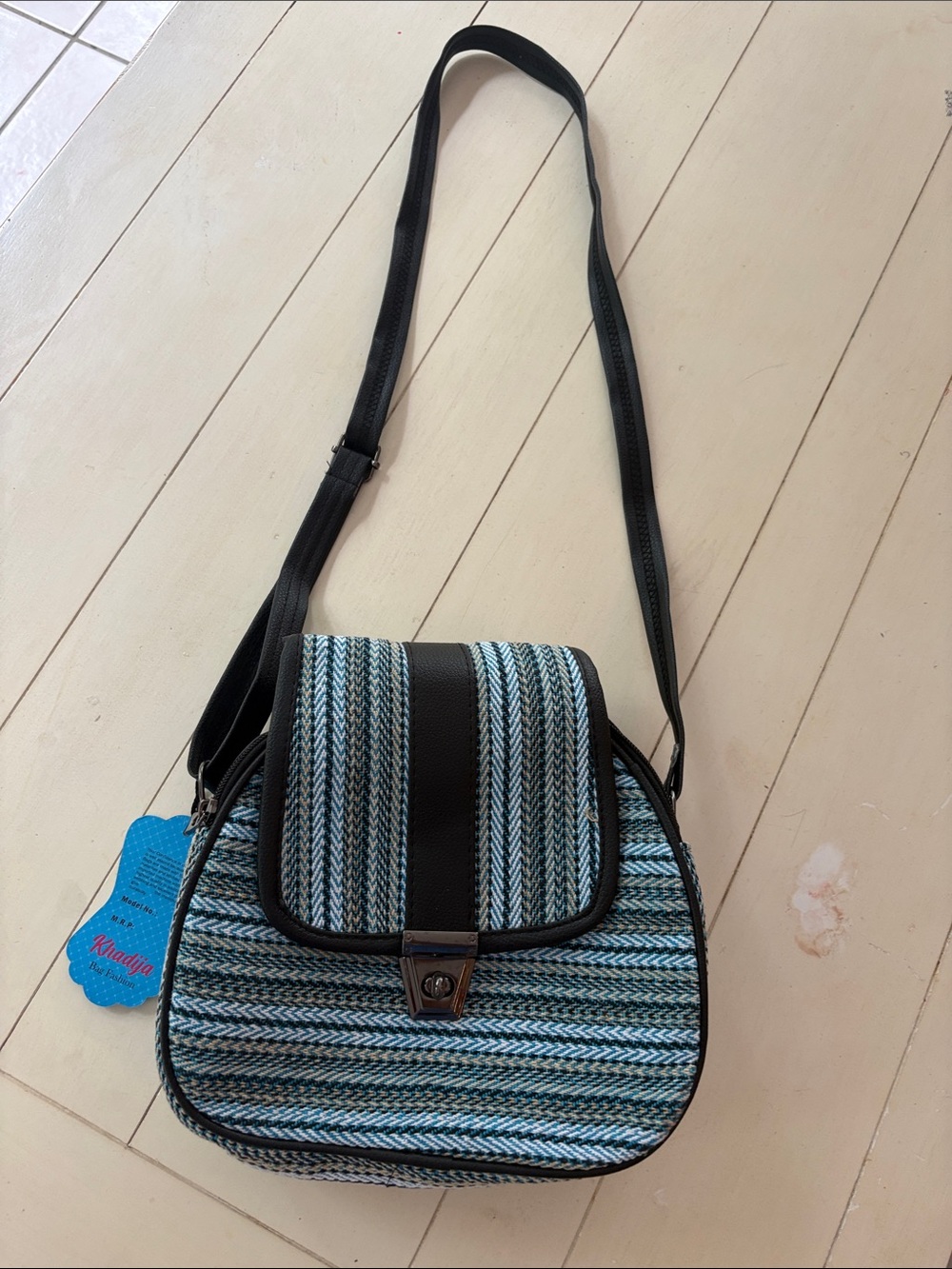 Woven Crossbody Bag in Blue and Black